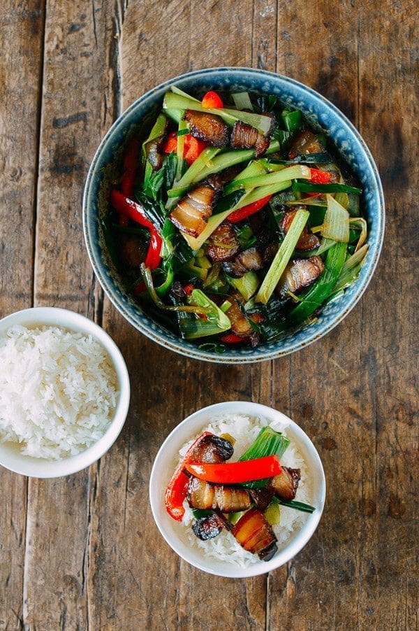 Cured Pork Belly Stir-fry with Leeks, by thewoksoflife.com