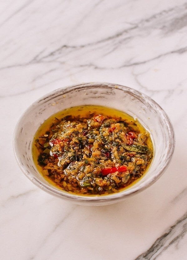 Ginger Scallion Oil with Chilies, by thewoksoflife.com