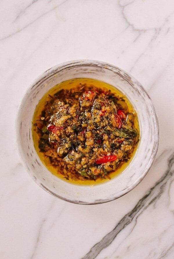 Ginger Scallion Oil with Chilies, by thewoksoflife.com