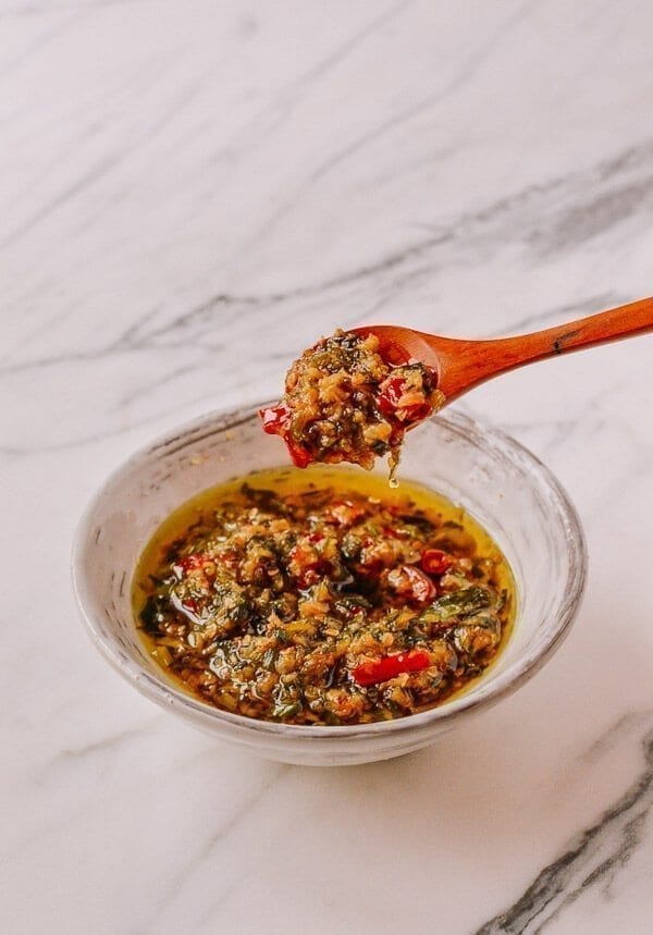 Ginger Scallion Oil with Chilies, by thewoksoflife.com