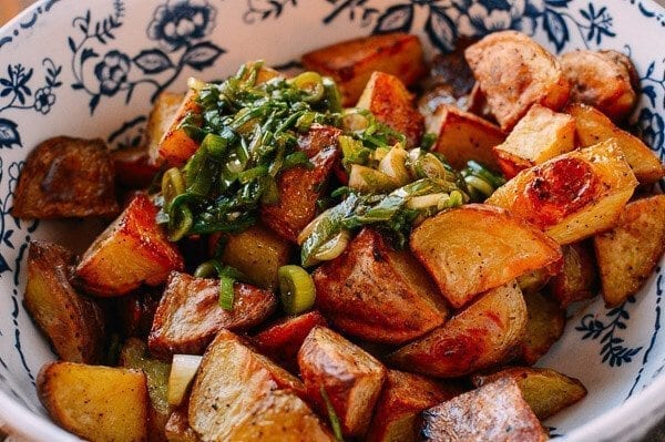 Plum Sauce Glazed Ham with Soy & Scallion Butter Roasted Potatoes