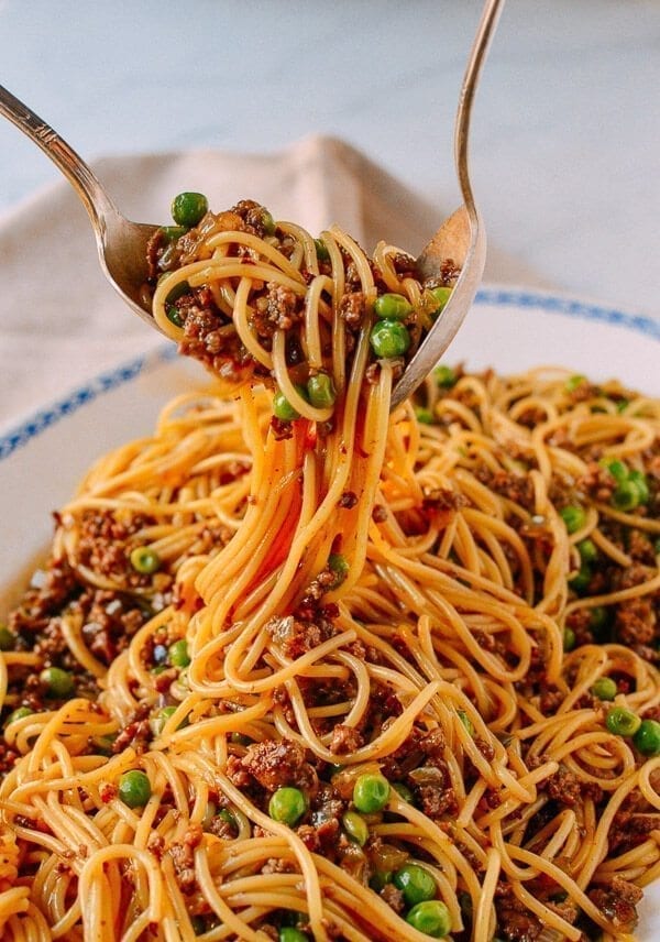Chinese Spaghetti Bolognese, by thewoksoflife.com