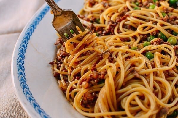 Chinese Spaghetti Bolognese, by thewoksoflife.com