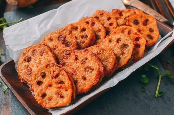 Crispy Stuffed Lotus Root with Pork, by thewoksoflife.com