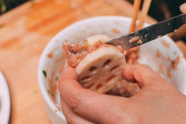 Crispy Stuffed Lotus Root with Pork, by thewoksoflife.com
