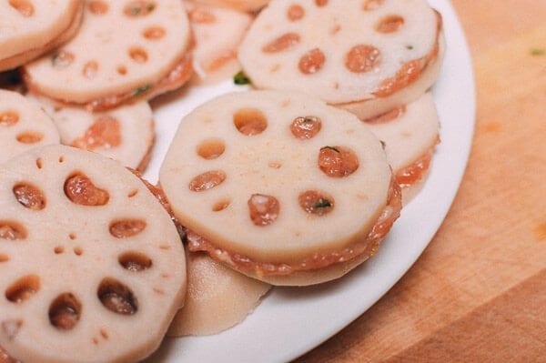 Crispy Stuffed Lotus Root with Pork, by thewoksoflife.com