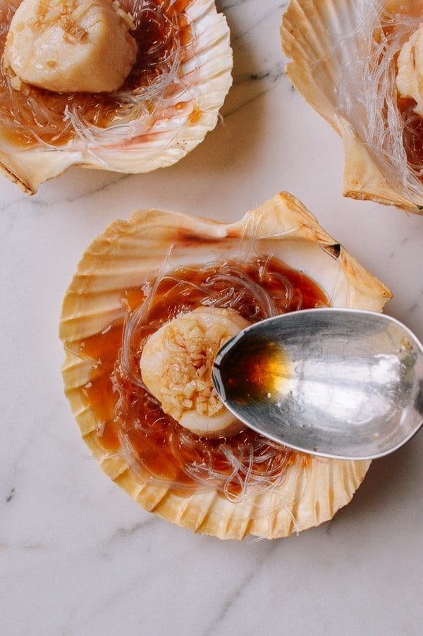 Steamed Scallops with Glass Noodles, by thewoksoflife.com