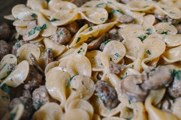 Winter Pasta with Mushrooms, Sausage Meatballs, Walnuts & Crispy Sage, by thewoksoflife.com
