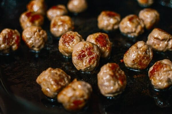  Winter Pasta with Mushrooms, Sausage Meatballs, Walnuts & Crispy Sage, by thewoksoflife.com