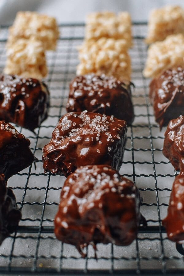 Chocolate Rice Krispie Nuggets with Sea Salt, by thewoksoflife.com