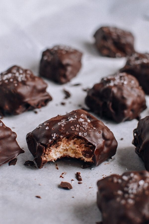 Chocolate Rice Krispie Nuggets with Sea Salt, by thewoksoflife.com