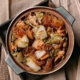 Glass noodles with pork, mushrooms, and cabbage