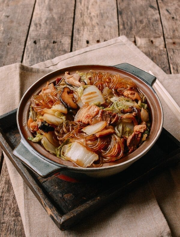 Braised Glass Noodles with Pork & Napa Cabbage, by thewoksoflife.com