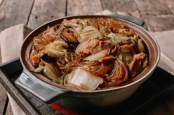 Braised Glass Noodles with Pork & Napa Cabbage, by thewoksoflife.com