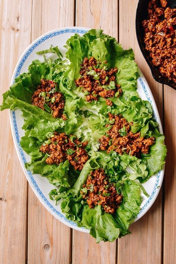 Chicken Lettuce Wraps, A Healthy Low Carb Favorite, by thewoksoflife.com