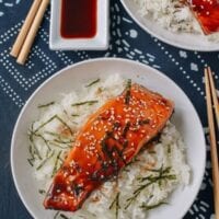 Salmon Teriyaki Bowls, by thewoksoflife.com