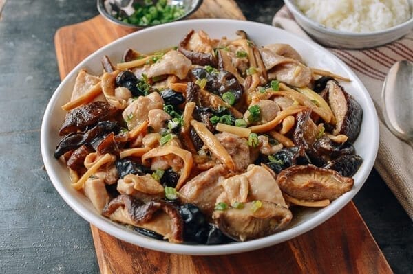 Steamed Chicken with Mushrooms & Dried Lily Flowers, by thewoksoflife.com