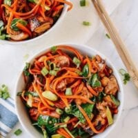 Stir-fried Carrot Noodles with Chicken, by thewoksoflife.com