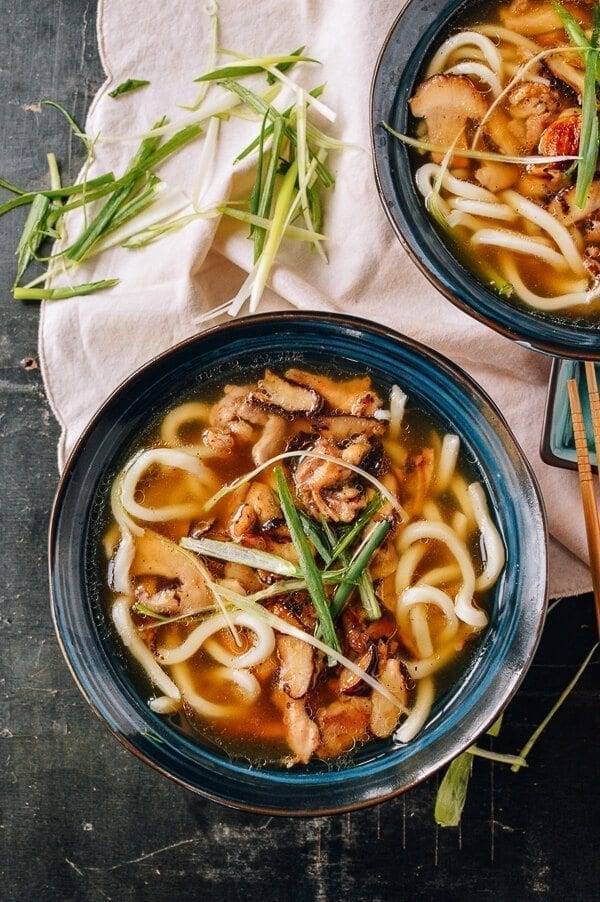 Udon Noodle Soup with Chicken & Mushrooms, by thewoksoflife.com