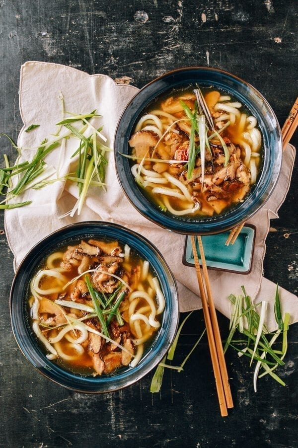 Udon Noodle Soup with Chicken & Mushrooms, by thewoksoflife.com