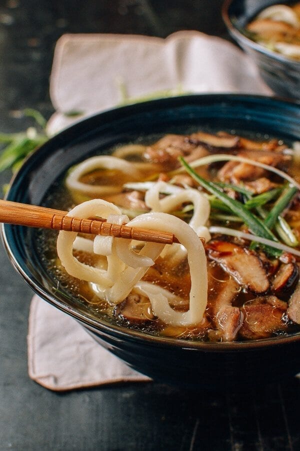 Udon Noodle Soup with Chicken & Mushrooms, by thewoksoflife.com