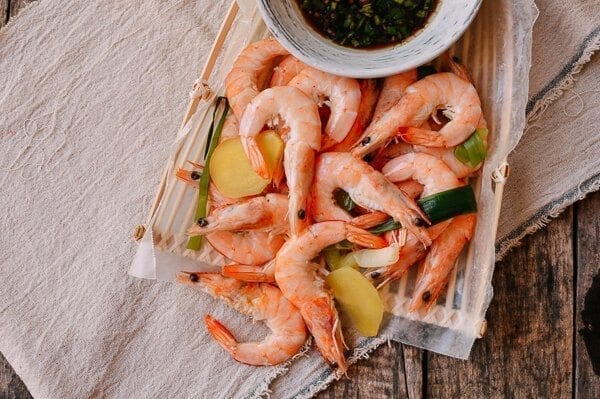 Chinese Boiled Shrimp with Ginger Scallion Dipping Sauce, by thewoksoflife.com