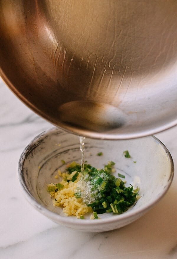 Chinese Boiled Shrimp with Ginger Scallion Dipping Sauce, by thewoksoflife.com