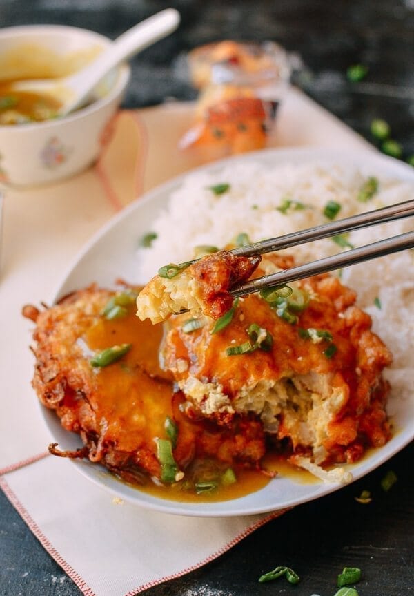 Chicken Egg Foo Young with Gravy, thewoksoflife.com