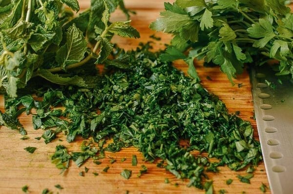 Farro Salad with Grilled Turkey, Lemon, Herbs & Feta, by thewoksoflife.com