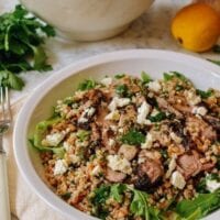 Farro Salad with Grilled Turkey, Lemon, Herbs & Feta, by thewoksoflife.com