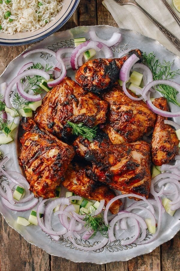 Grilled Tandoori Chicken with Indian-Style Rice, by thewoksoflife.com