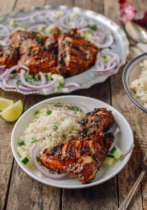 Grilled Tandoori Chicken with Indian-Style Rice, by thewoksoflife.com