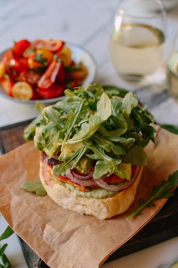 Green Goddess Salmon Burgers, by thewoksoflife.com