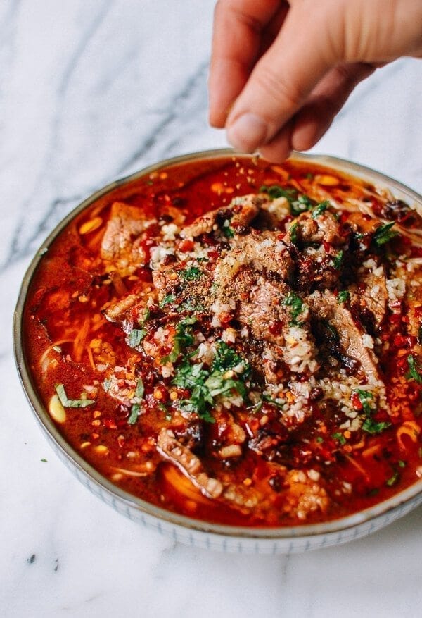 Sichuan Boiled Beef (Shuizhu Niurou), by thewoksoflife.com