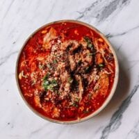 Sichuan Boiled Beef (Shuizhu Niurou), by thewoksoflife.com