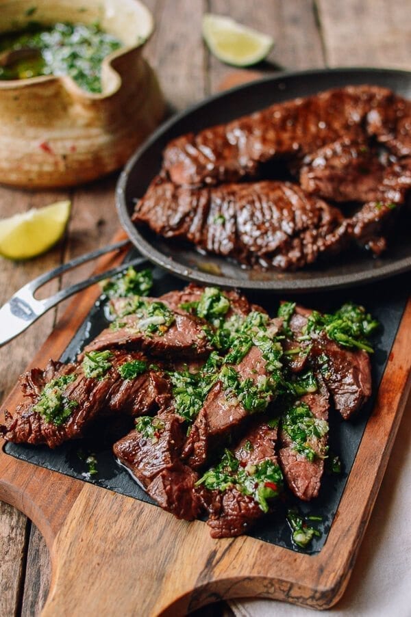Grilled Skirt Steak with Chimichurri, by thewoksoflife.com
