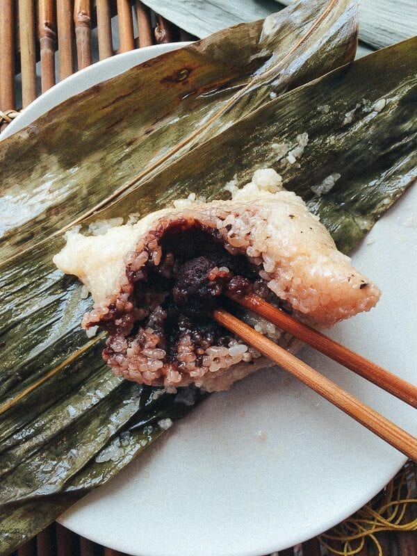 Red bean paste zongzi  by thewoksoflife.com