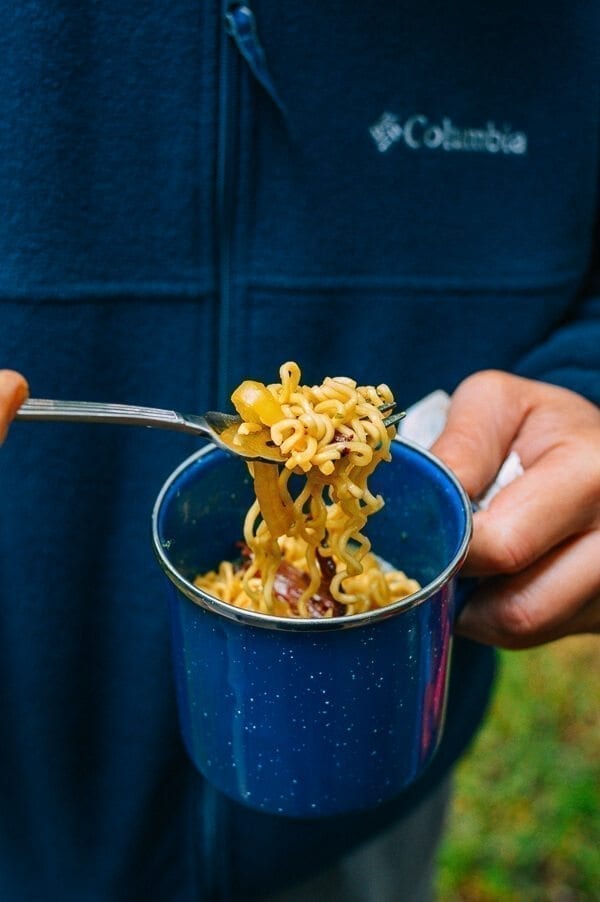 Campfire Curry Ramen - Easy Camping Meal, by thewoksoflife.com