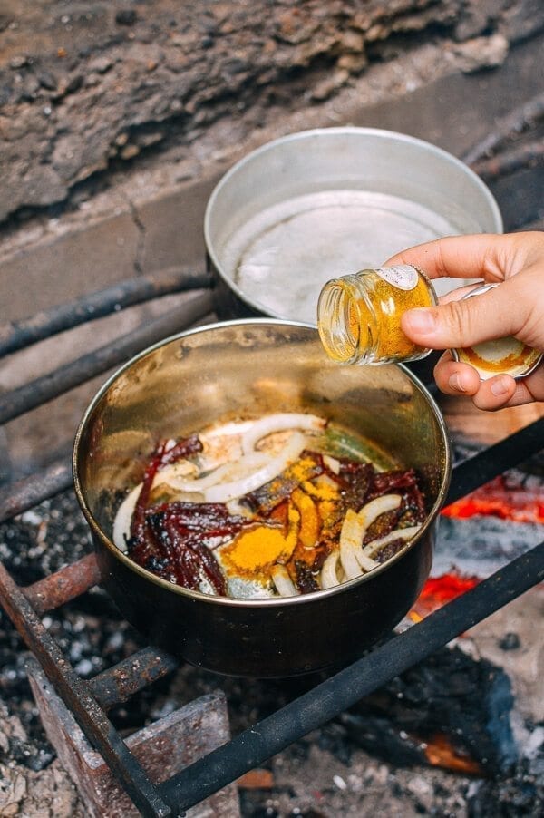 Campfire Curry Ramen - Easy Camping Meal, by thewoksoflife.com