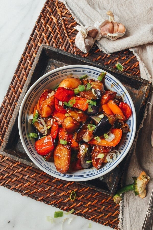 Di San Xian (Eggplant, Potato & Pepper Stir-fry), by thewoksoflife.com