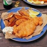 Camping fish and chips with tartar sauce