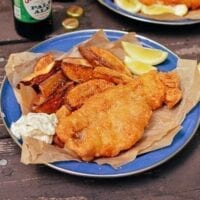 Camping fish and chips with tartar sauce