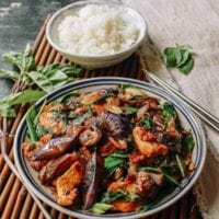 Japanese Eggplant Stir-fry with Chicken & Basil, by thewoksoflife.com