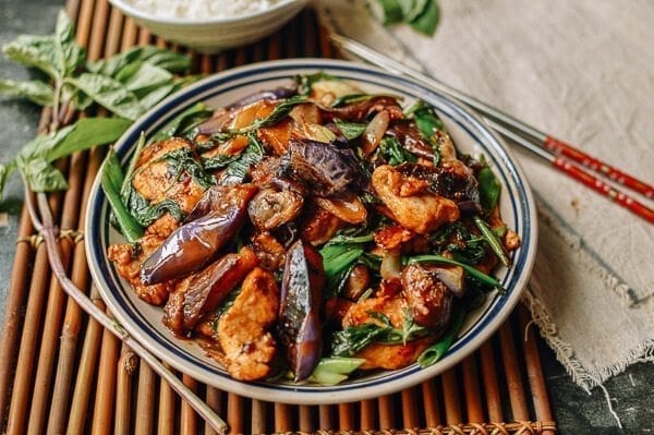 Thai Eggplant Stir-fry with Chicken & Basil, by thewoksoflife.com