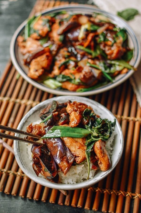 Thai Eggplant Stir-fry with Chicken & Basil, by thewoksoflife.com