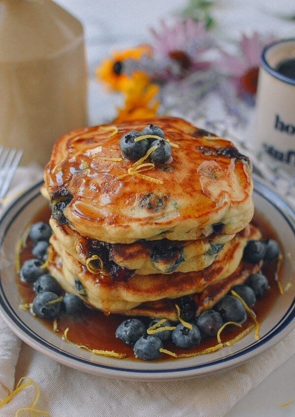 Best Blueberry Pancakes, by thewoksoflife.com