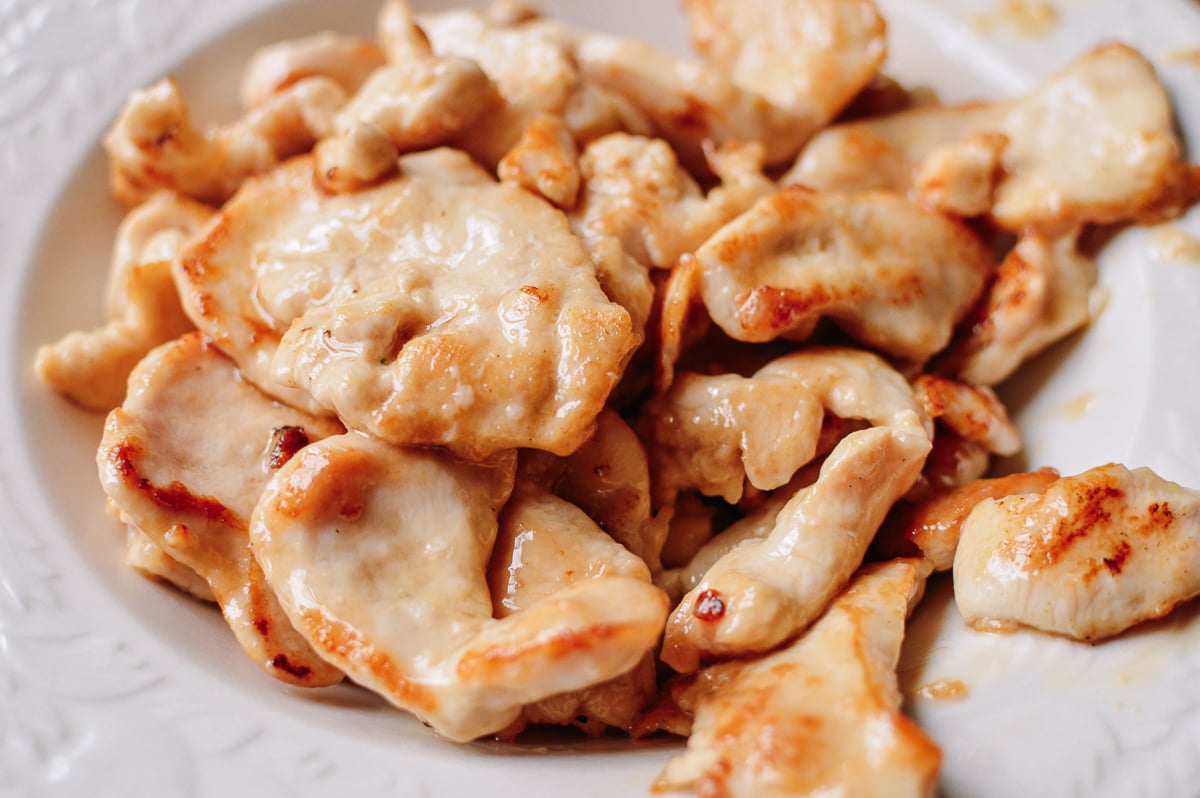 Seared chicken slices, by thewoksoflife.com