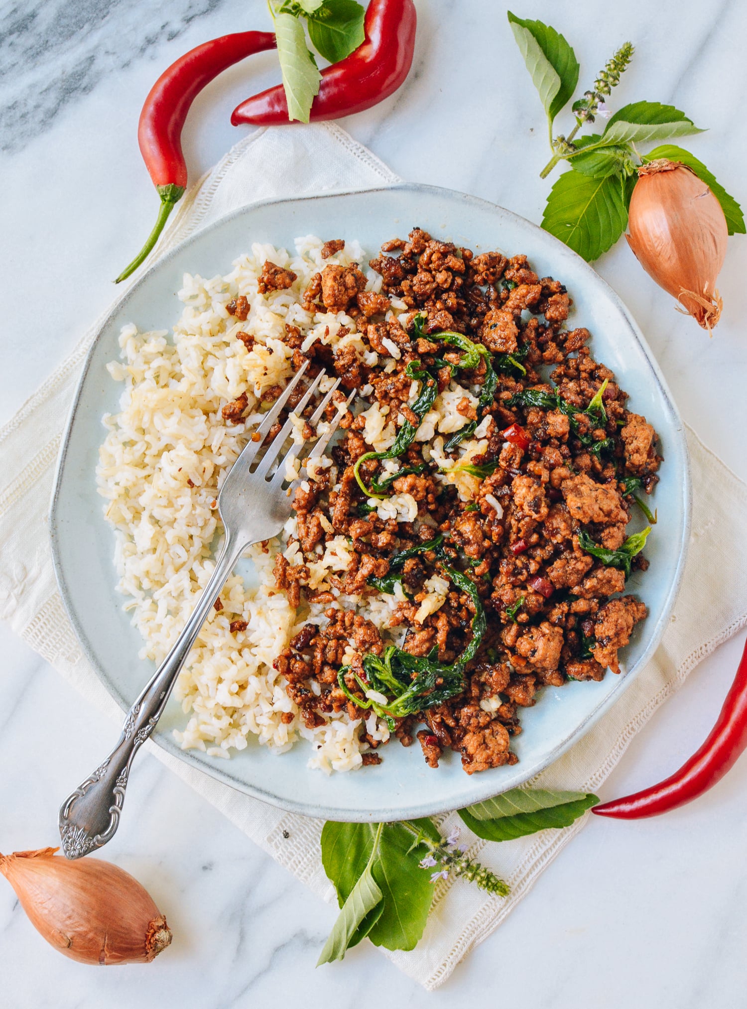 Pork and Holy Basil Stir-fry (Pad Kra Pao), by thewoksoflife.com