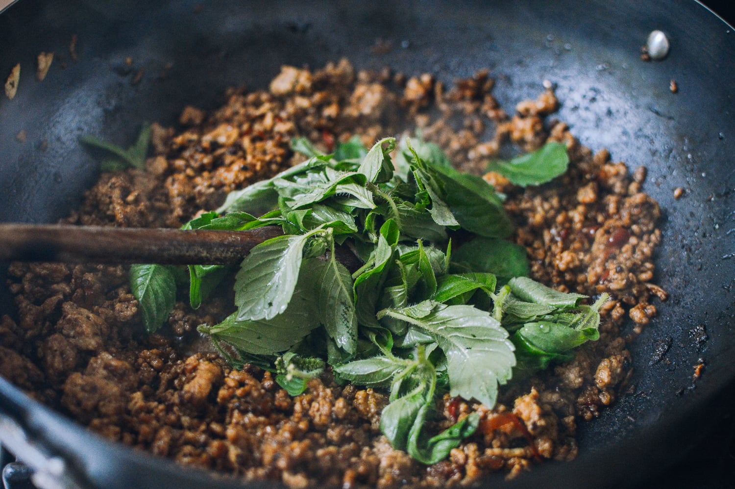 Pork and Holy Basil Stir-fry (Pad Kra Pao), by thewoksoflife.com