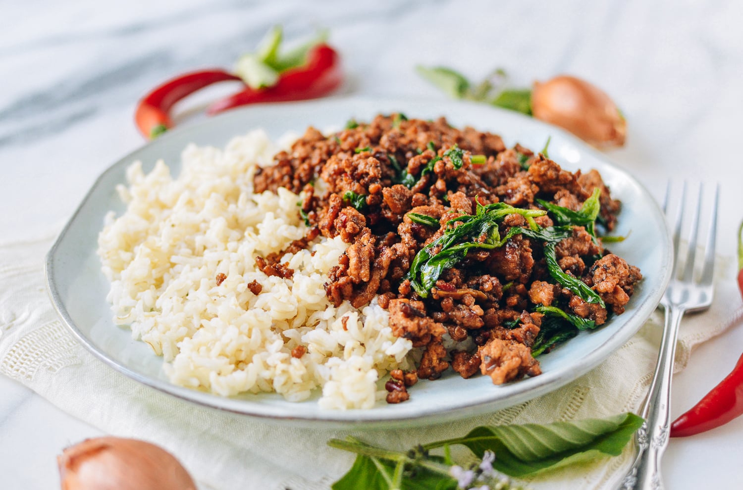 Pork and Holy Basil Stir-fry (Pad Kra Pao), by thewoksoflife.com